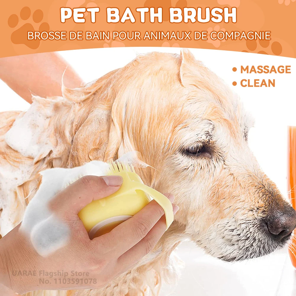 Dog Bathing Brush Pet Massage Brush Shampoo Dispenser Soft Silicone Brush Rubber Bristle for Dogs and Cats Shower Grooming Tool - Image 3